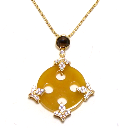 Yellow Jade & Smoky Topaz Circle Pendant, 925 Sterling silver, Yellow Gold - 000354897115