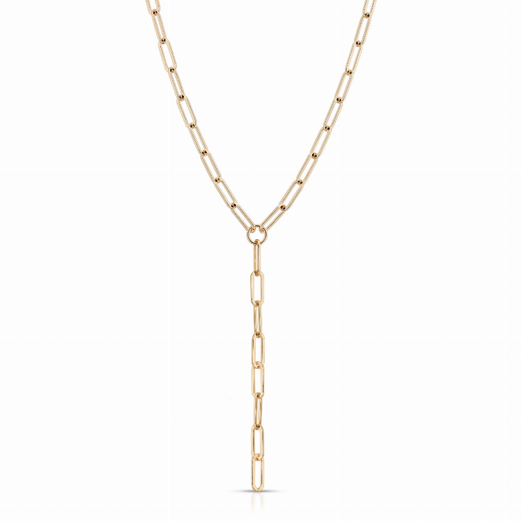 Eklexic Large Elongated Link Lariat, Gold Plated, 36 Inch, Dramatic Long Wear