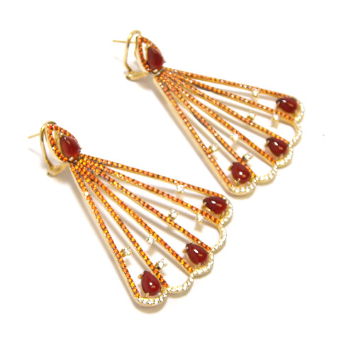 Canari Designs Red Agate Simulated Orange Sapphire Drop Earrings Sterling Silver Platinum Plated Stylish Color Pop