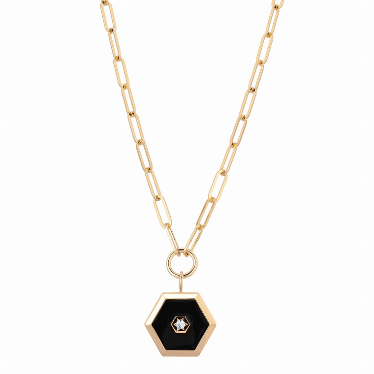 Eklexic Ashley Enamel Pendant Necklace, Black, 20 Inch Chain, Refined Style