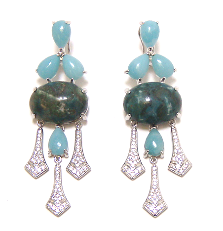 Mica Garnet & Amazonite Dangle Earrings, 925 Sterling Silver, Platinum Embraced - 000354896891