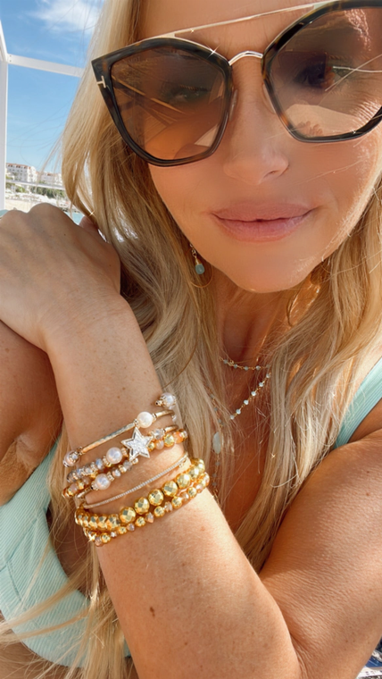 Gold Star Grey Druzy and Pearl Wrap Gold Bracelet - 196704534238