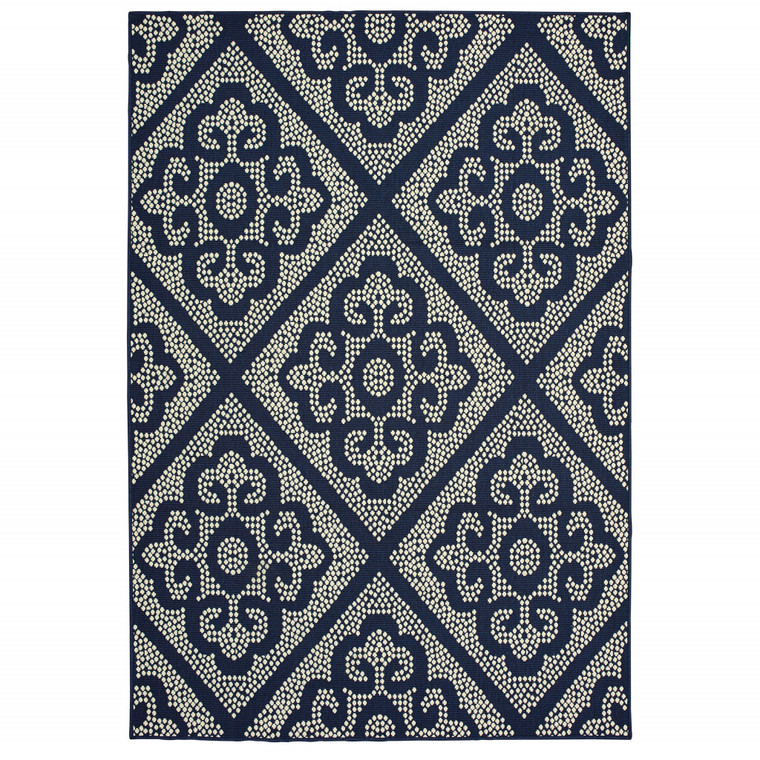 4' X 6' Navy Geometric Stain Resistant Indoor Outdoor Area Rug - 606114573821
