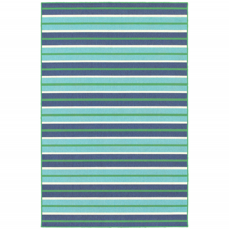 5' X 8' Blue Geometric Stain Resistant Indoor Outdoor Area Rug - 606114575351