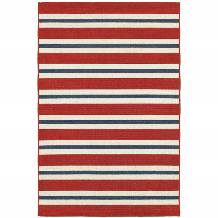 2' X 3' Red and Ivory Geometric Stain Resistant Indoor Outdoor Area Rug - Red, Ivory