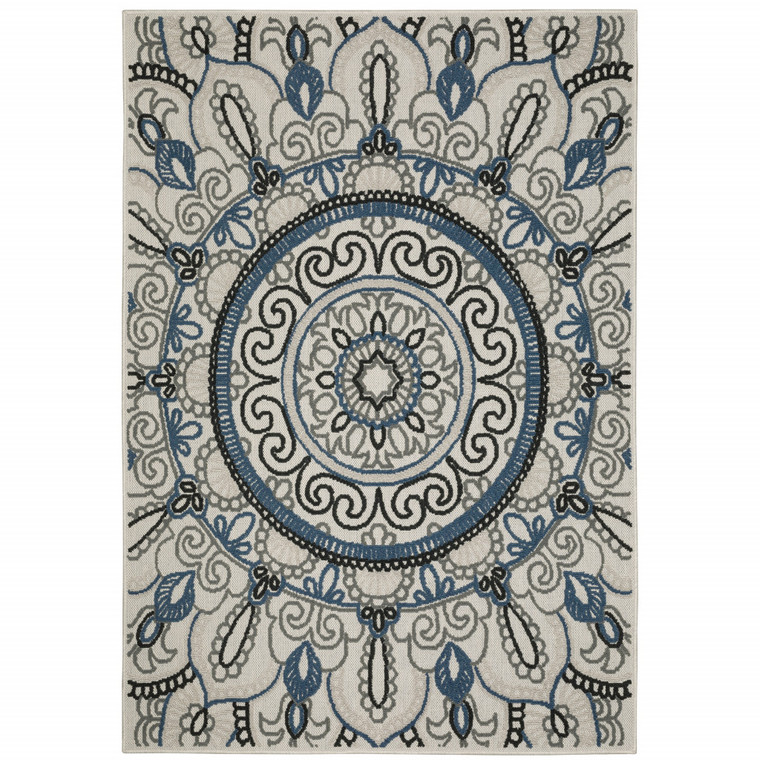 3' X 5' Beige Geometric Stain Resistant Indoor Outdoor Area Rug - 606114580393