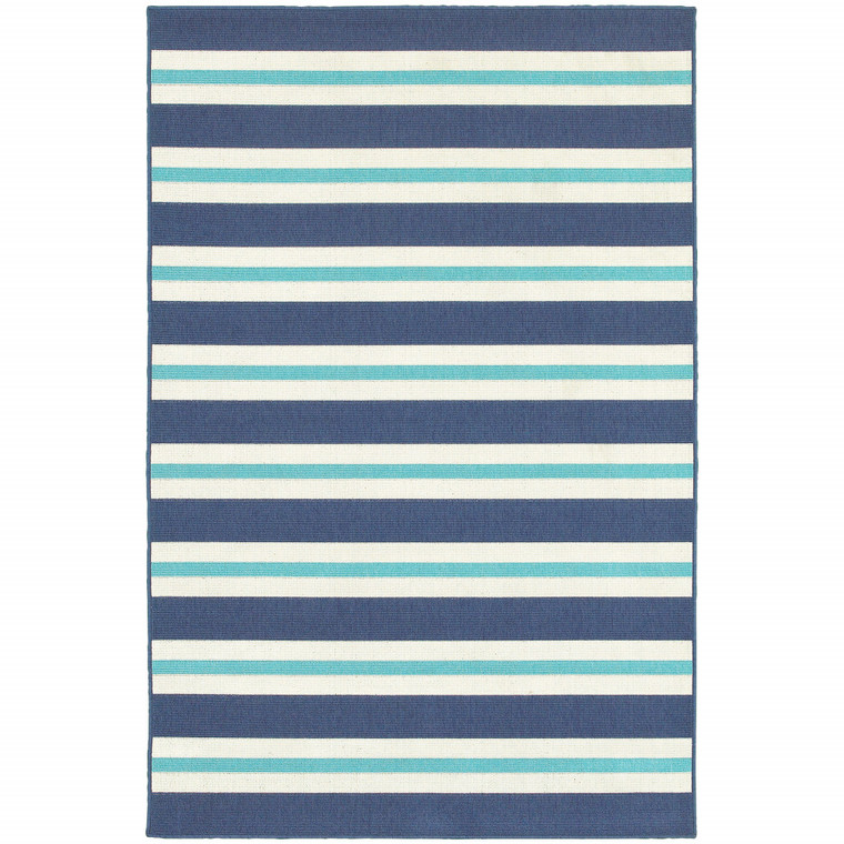 5' X 8' Blue Geometric Stain Resistant Indoor Outdoor Area Rug - 606114574958