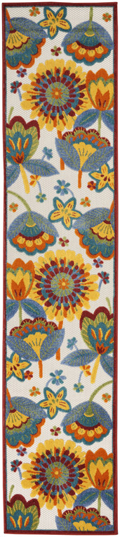 2' X 12' White Yellow And Blue Floral Non Skid Indoor Outdoor Runner Rug - 606114455578