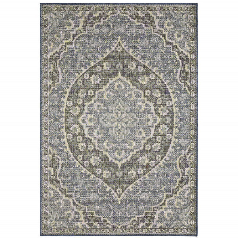 8' X 10' Blue Oriental Stain Resistant Indoor Outdoor Area Rug - 606114571773