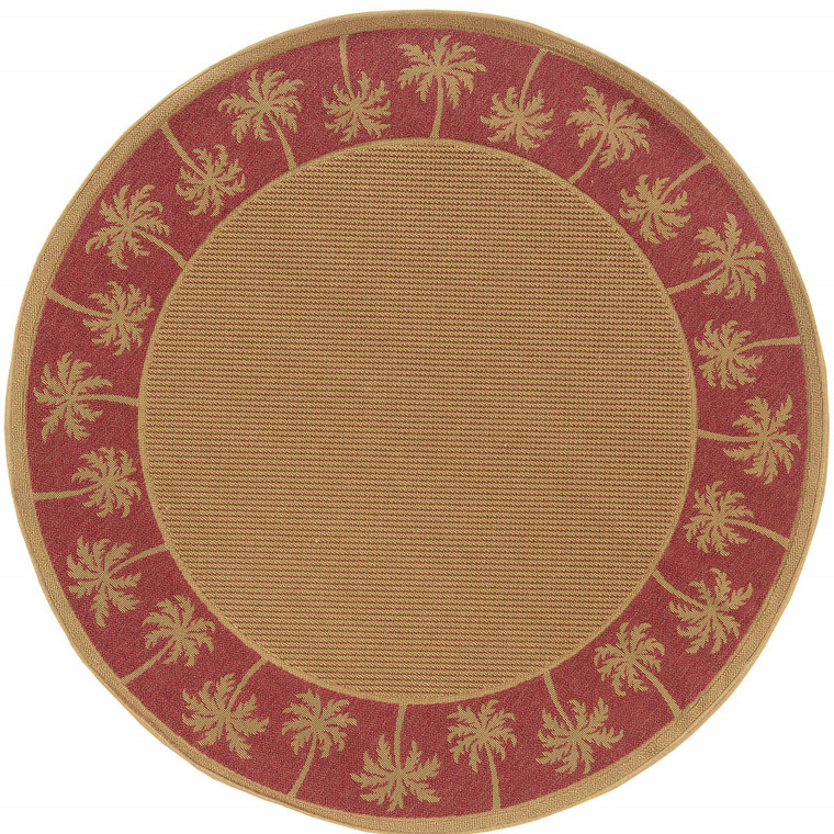 8' Round Beige Round Stain Resistant Indoor Outdoor Area Rug - 606114581659