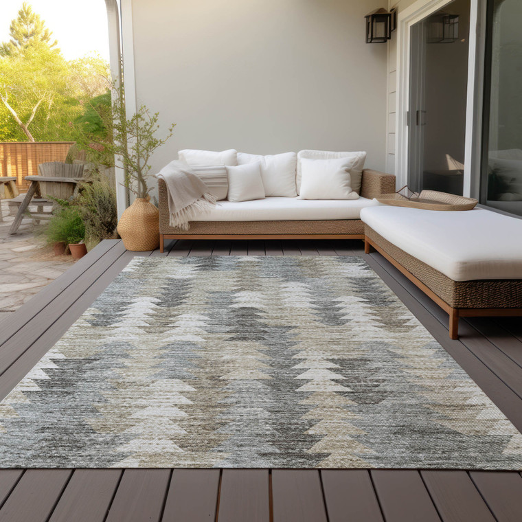 8' X 10' Taupe Beige And Tan Geometric Washable Indoor Outdoor Area Rug - 606114937753
