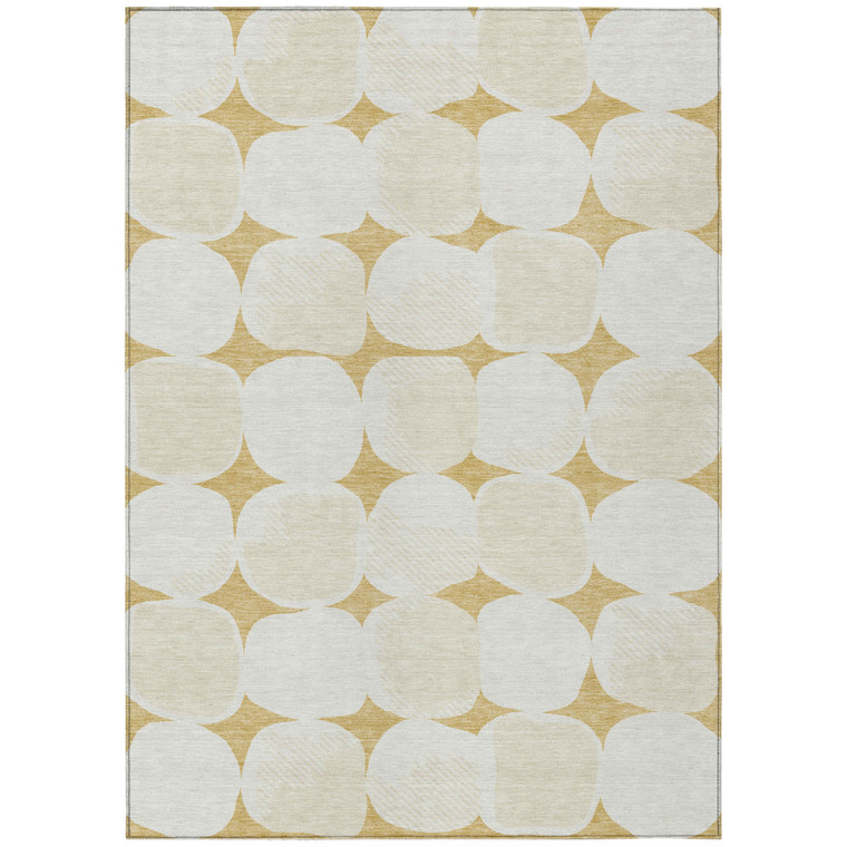 10' X 14' Gold And Beige Abstract Washable Indoor Outdoor Area Rug