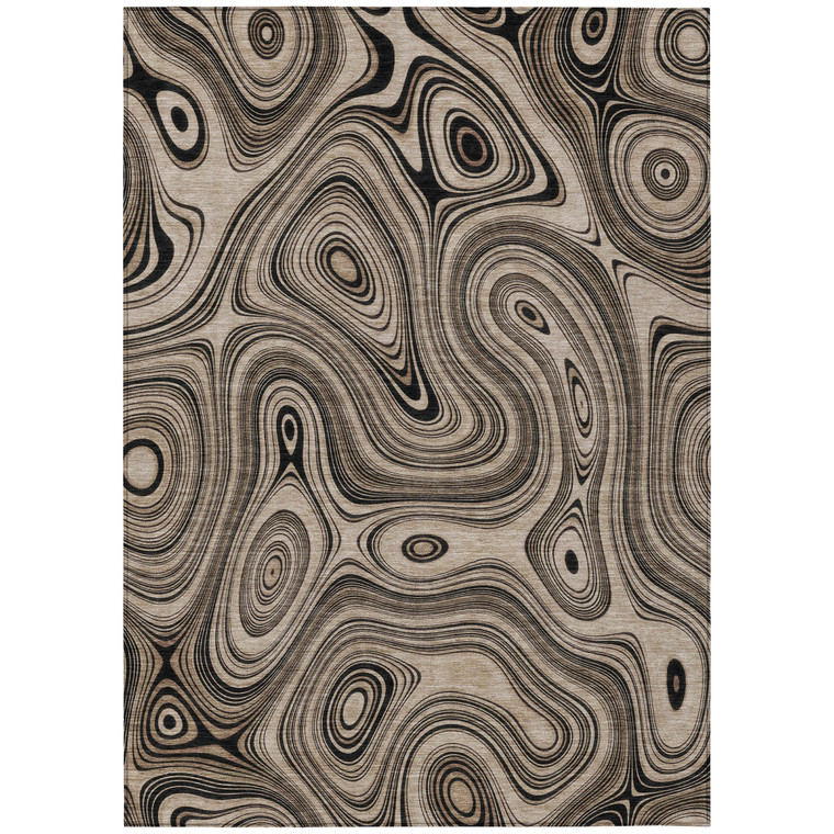 10' X 14' Beige And Charcoal Geometric Washable Indoor Outdoor Area Rug