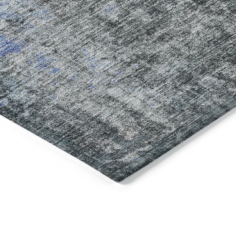 9' X 12' Gray Charcoal And Blue Abstract Washable Indoor Outdoor Area Rug