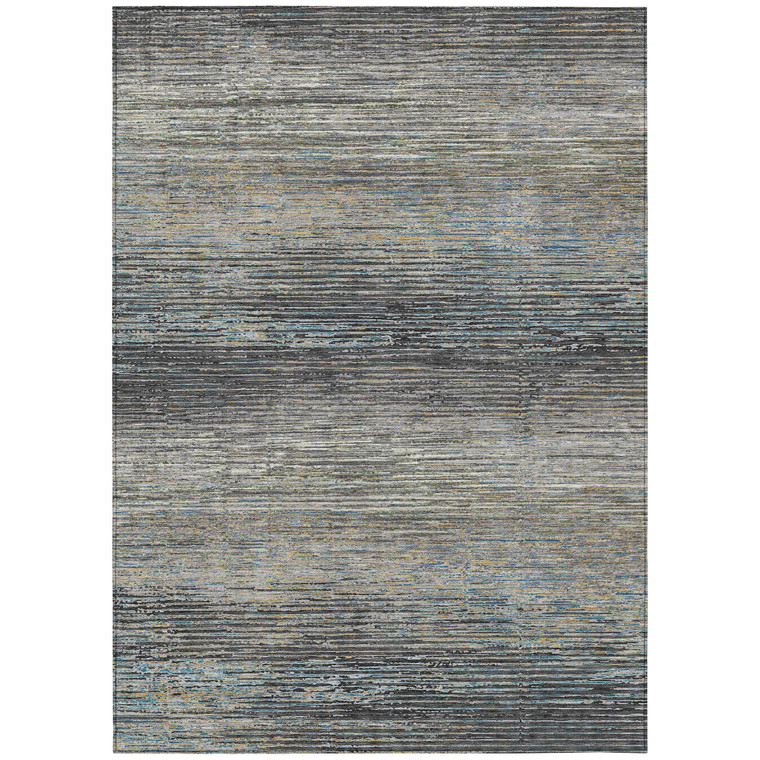 10' X 14' Granite Gray Striped Washable Indoor Outdoor Area Rug