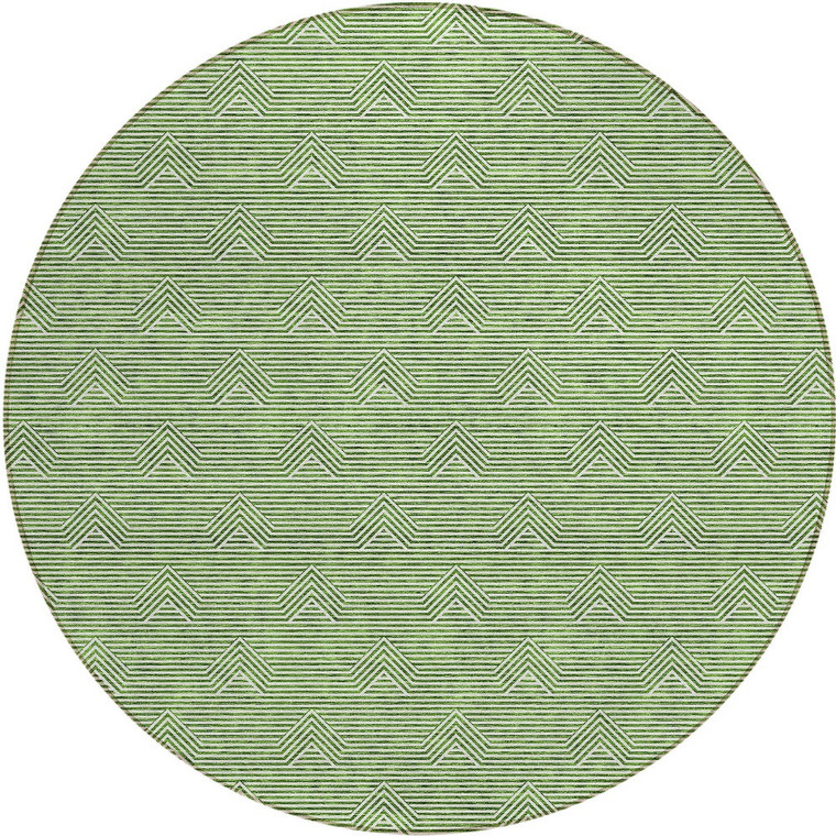 8' Green And Beige Round Geometric Washable Indoor Outdoor Area Rug - 608219269999