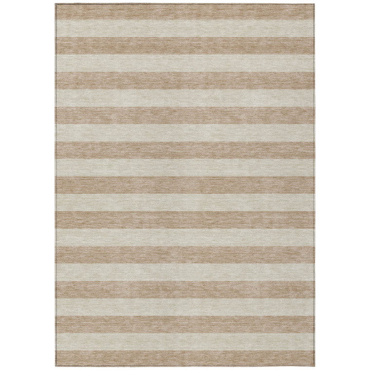 10' X 14' Beige Striped Washable Non Skid Indoor Outdoor Area Rug