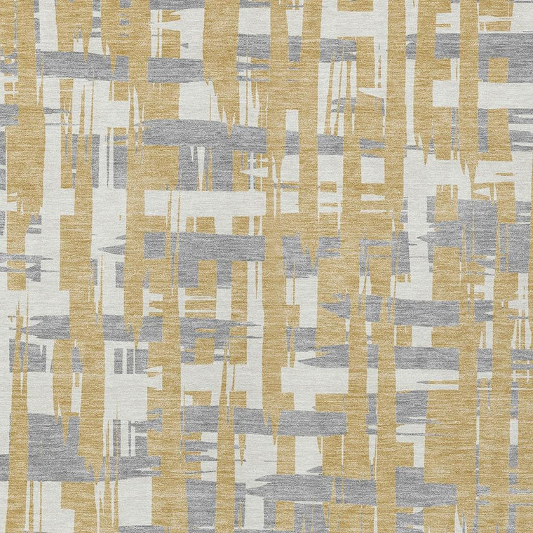 9' X 12' Gold Ivory And Gray Striped Washable Indoor Outdoor Area Rug