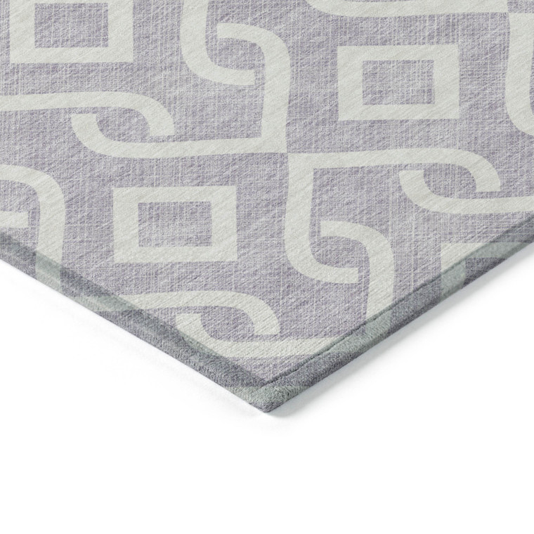9' X 12' Lavender And Ivory Geometric Washable Indoor Outdoor Area Rug