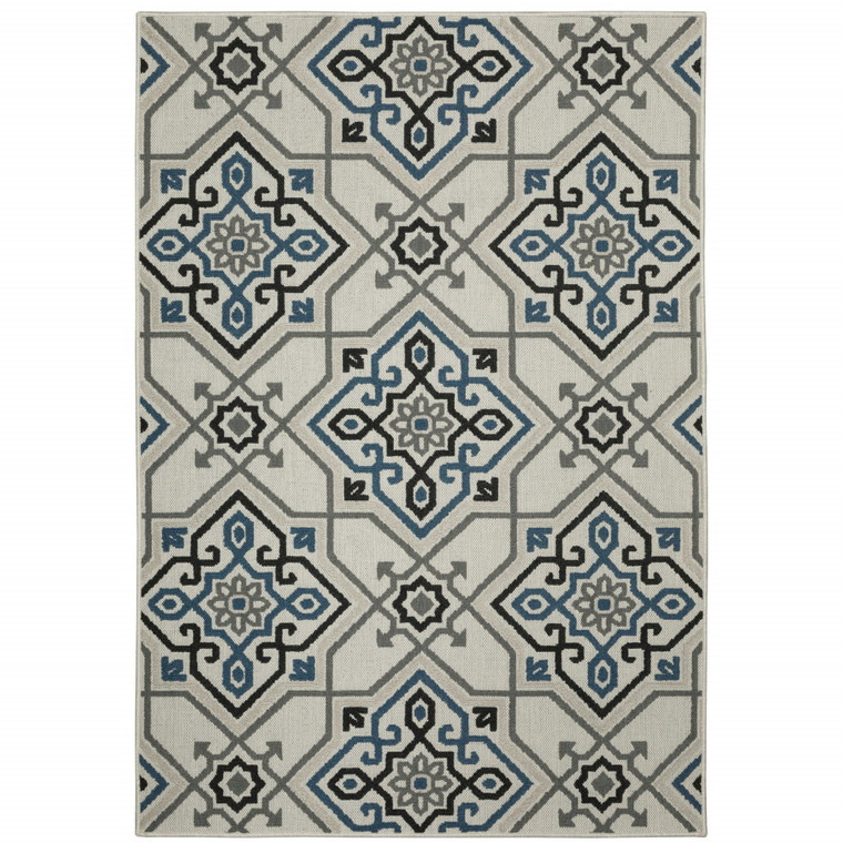 2' X 3' Beige Oriental Stain Resistant Indoor Outdoor Area Rug - 606114583455