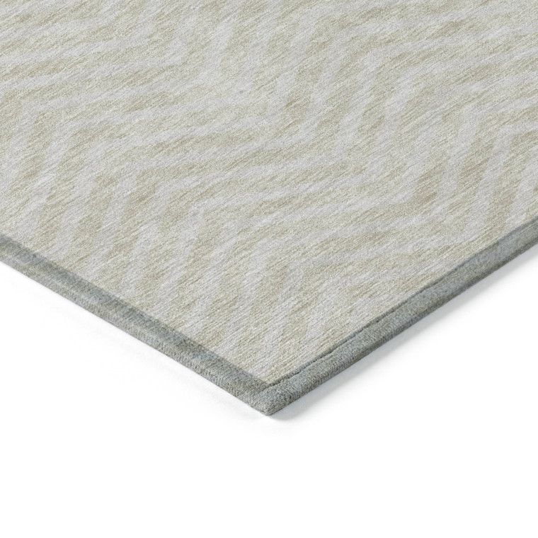 10' X 14' Beige And Gray Chevron Washable Indoor Outdoor Area Rug