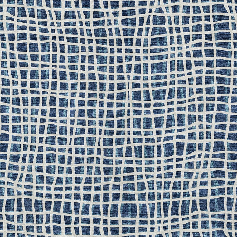 9' X 12' Navy Blue And Ivory Striped Washable Indoor Outdoor Area Rug