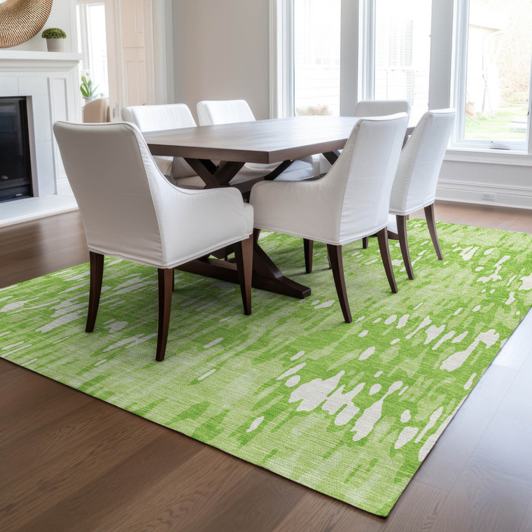 10' X 14' Lime Green And Ivory Striped Washable Indoor Outdoor Area Rug Transitional Style - Lime Green, Ivory Color