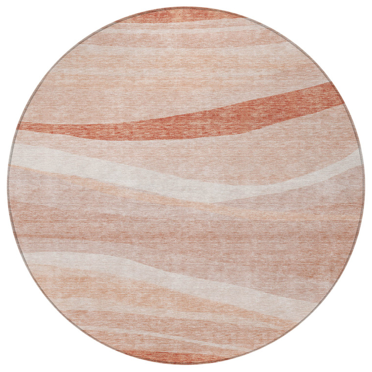 8' Salmon And Pink Round Abstract Washable Indoor Outdoor Area Rug
