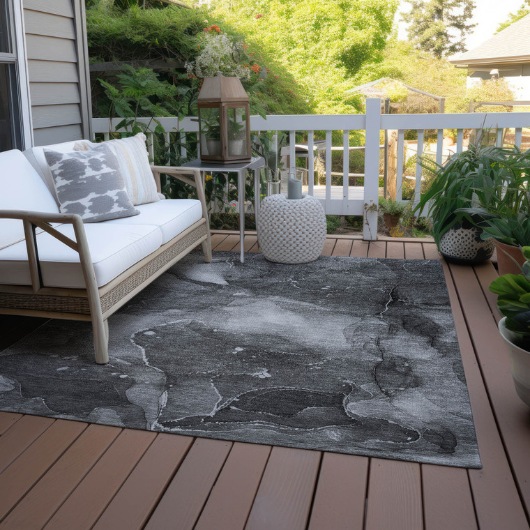 8' X 10' Gray Abstract Washable Non Skid Indoor Outdoor Area Rug Transitional Style - Gray Color