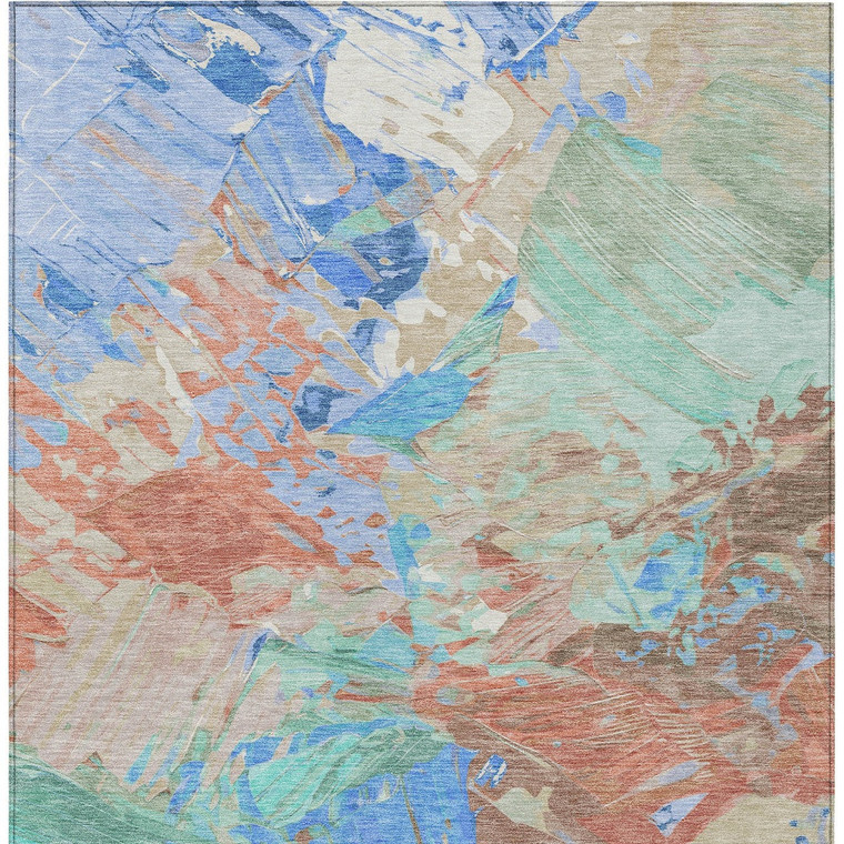 9' X 12' Coral Teal Blue And Mint Green Abstract Washable Indoor Outdoor Area Rug