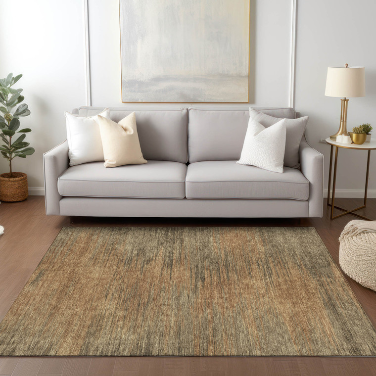 10' X 14' Terra Cotta Brown And Copper Abstract Washable Indoor Outdoor Area Rug