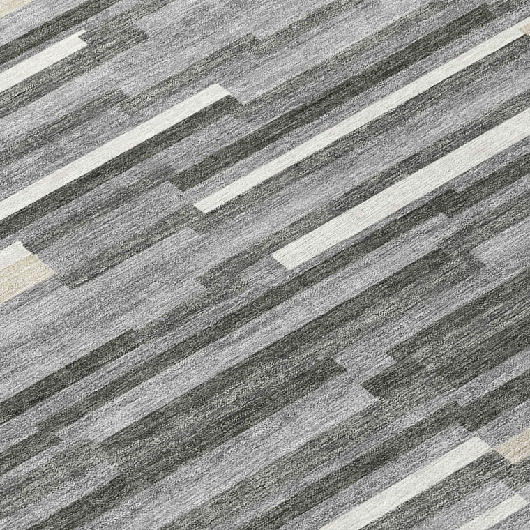 8' X 10' Gray And Ivory Striped Washable Indoor Outdoor Area Rug Transitional Style - Gray, Ivory Color