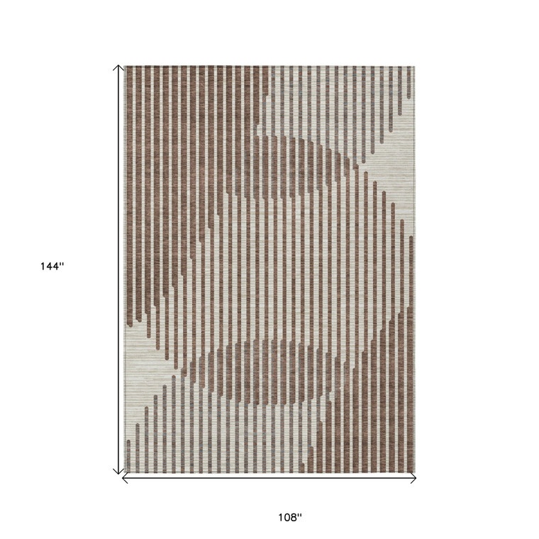 9' X 12' Brown And Beige Geometric Washable Indoor Outdoor Area Rug Transitional Style - Brown, Beige Color