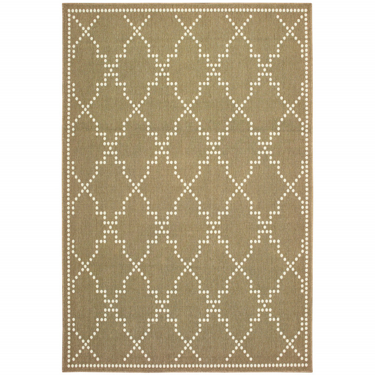 6' X 9' Tan Geometric Stain Resistant Indoor Outdoor Area Rug - 606114574347