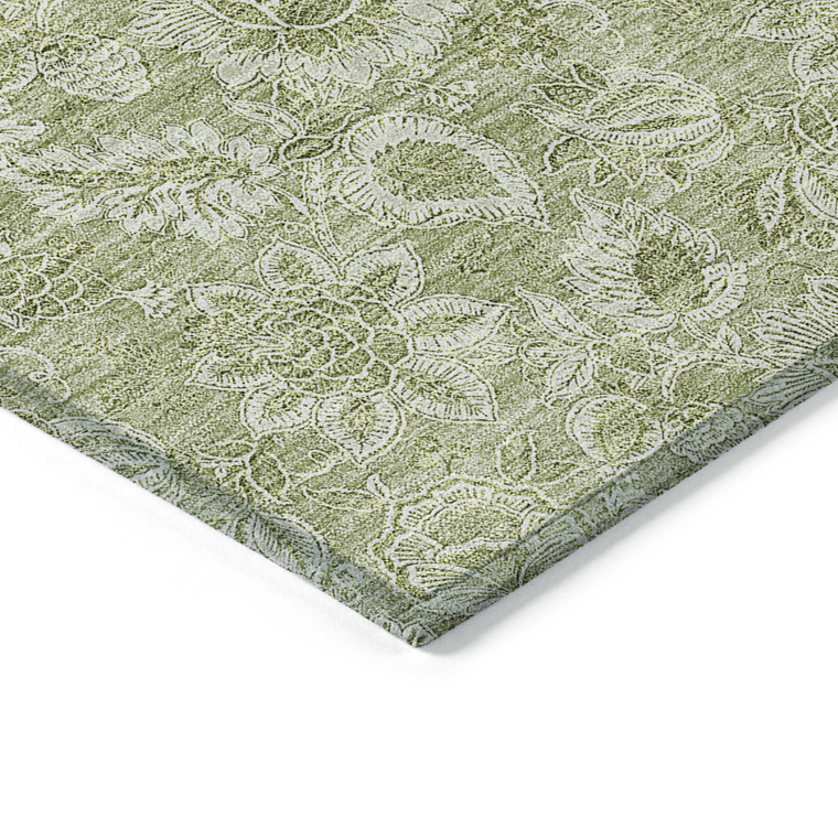 8' X 10' Green Blue And Ivory Floral Washable Indoor Outdoor Area Rug
