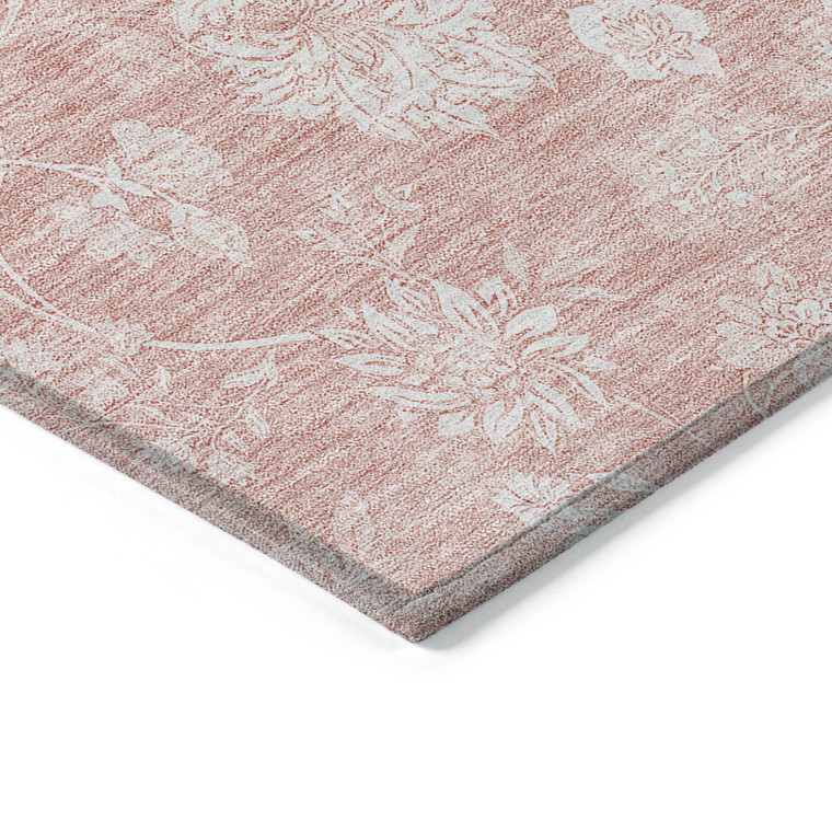 9' X 12' Pink Ivory And Blush Floral Washable Indoor Outdoor Area Rug