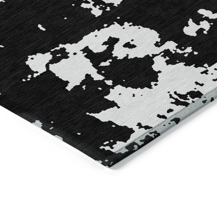 8' X 10' Black And Ivory Abstract Washable Indoor Outdoor Area Rug Transitional Style - Black, Ivory Color