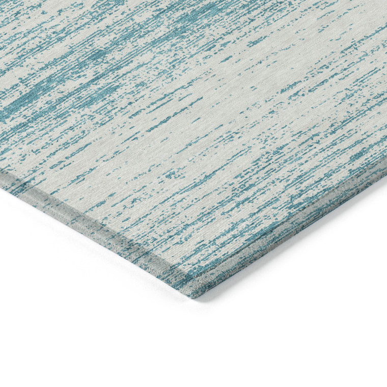 8' X 10' Teal Blue And Ivory Striped Washable Indoor Outdoor Area Rug Transitional Style - Teal Blue, Ivory Color