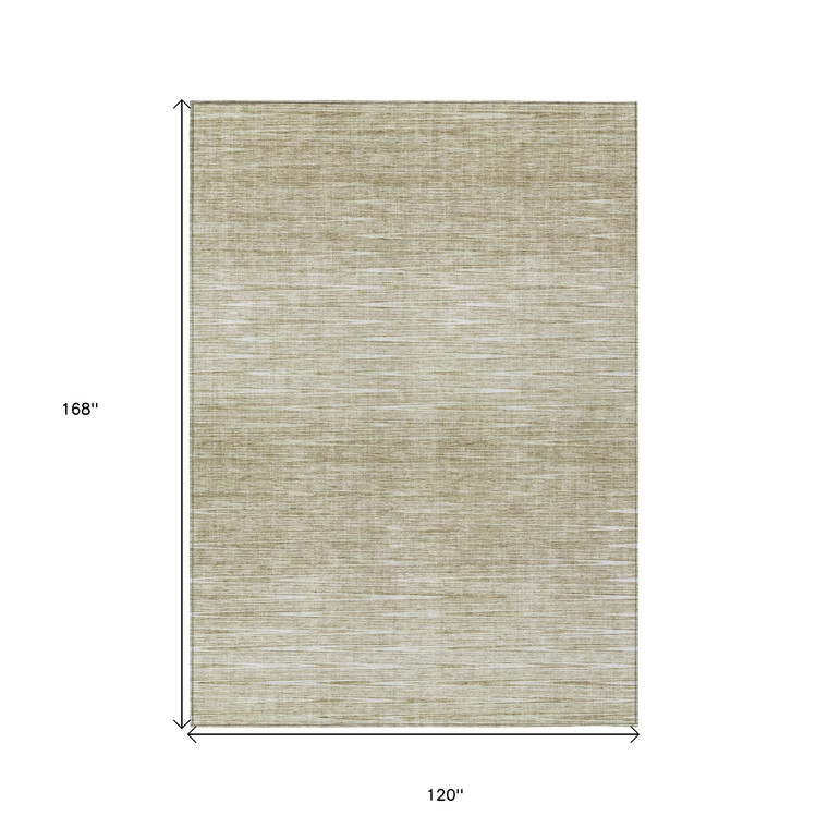 10' X 14' Khaki And Beige Abstract Washable Indoor Outdoor Area Rug