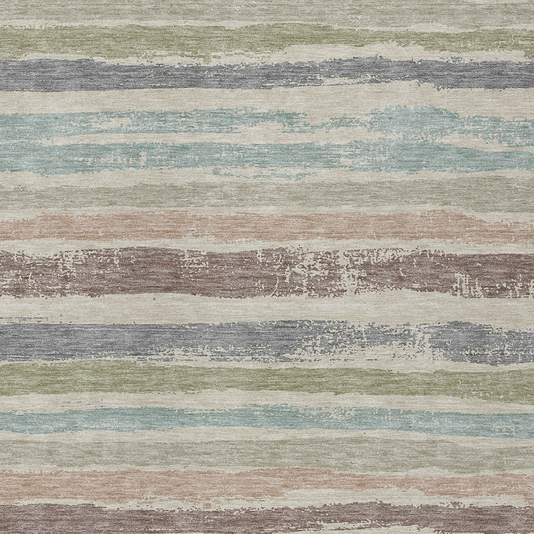 10' X 14' Beige Brown And Gray Striped Washable Indoor Outdoor Area Rug - Beige, Brown, Gray