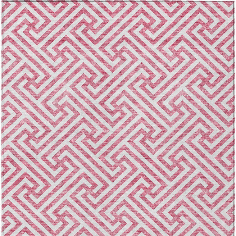 10' X 14' Pink And Ivory Geometric Washable Indoor Outdoor Area Rug Transitional Style - Pink, Ivory Color