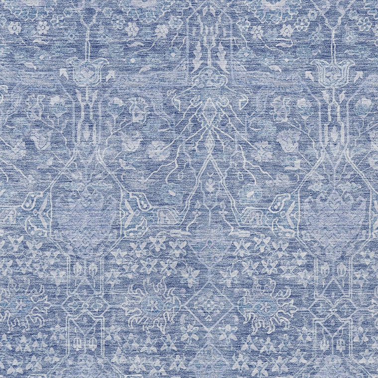 8' X 10' Denim Blue And Ivory Floral Washable Indoor Outdoor Area Rug - Denim Blue, Ivory