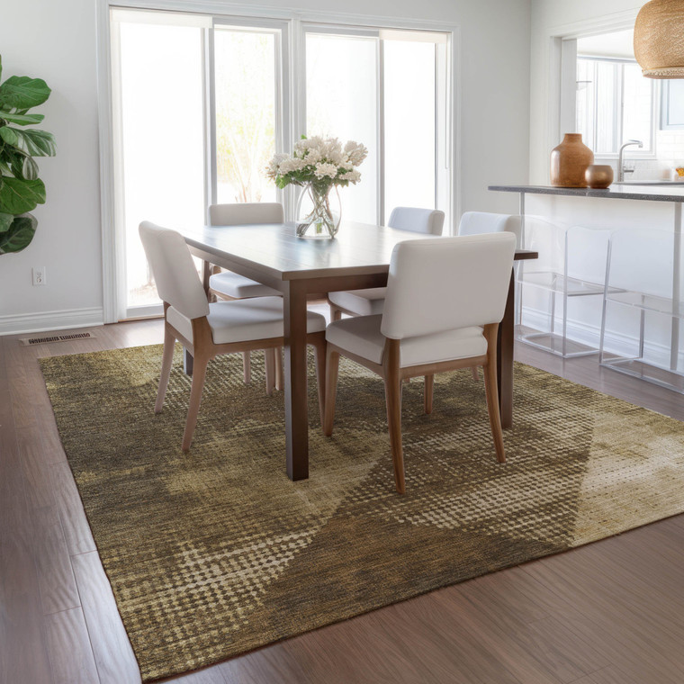 8' X 10' Brown And Beige Geometric Washable Indoor Outdoor Area Rug Transitional Style - Brown, Beige Color