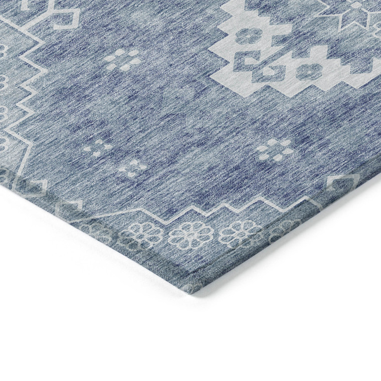 8' X 10' Navy Blue And Denim Blue Medallion Washable Indoor Outdoor Area Rug