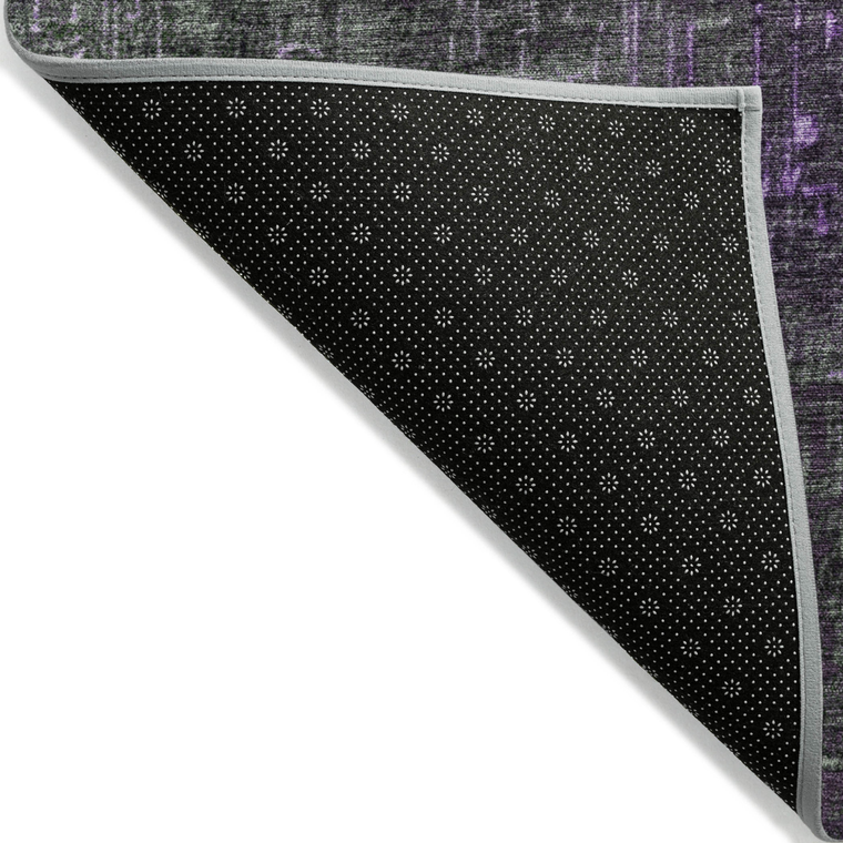 8' Purple And Dark Gray Round Ombre Washable Indoor Outdoor Area Rug