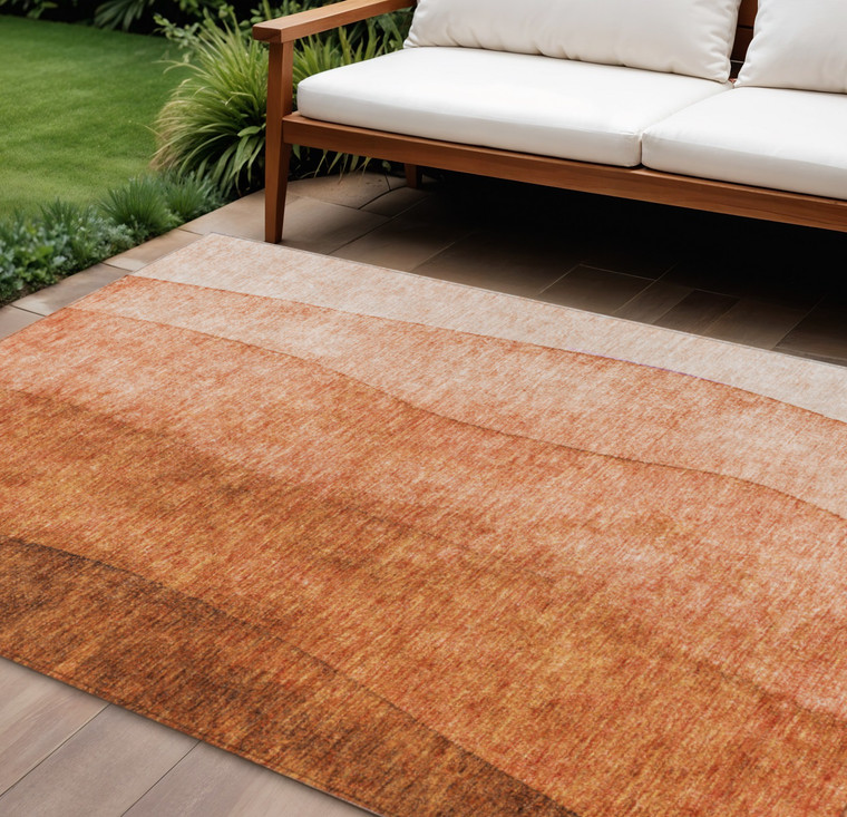 10' X 14' Orange And Copper Ombre Washable Indoor Outdoor Area Rug