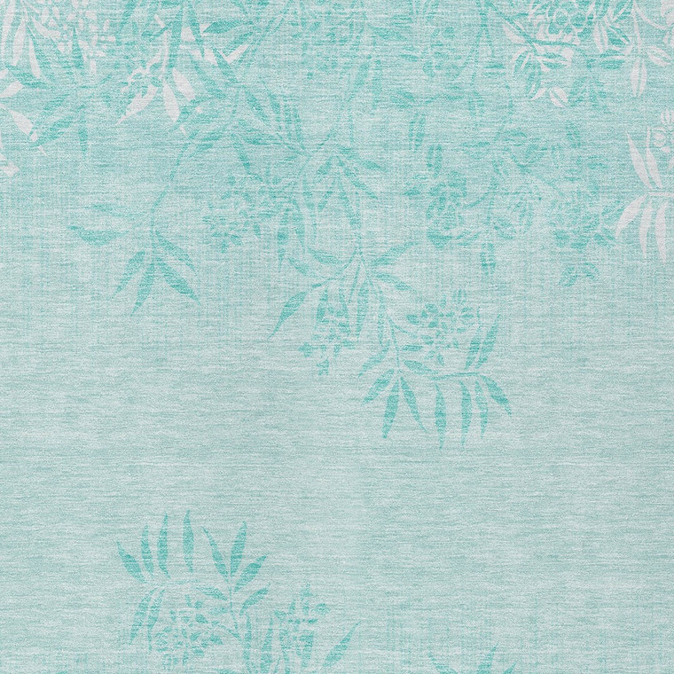 10' X 14' Teal Blue Aqua And Ivory Floral Washable Indoor Outdoor Area Rug