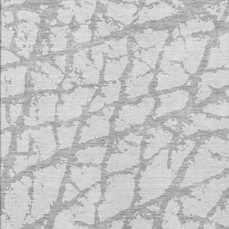 10' X 14' Silver And Gray Abstract Washable Indoor Outdoor Area Rug - Silver, Gray