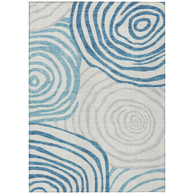 9' X 12' Teal Blue Ivory And Silver Abstract Washable Indoor Outdoor Area Rug