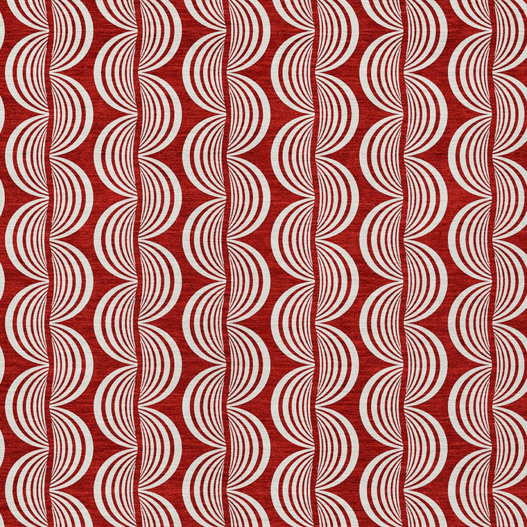 9' X 12' Red And Ivory Ogee Washable Indoor Outdoor Area Rug